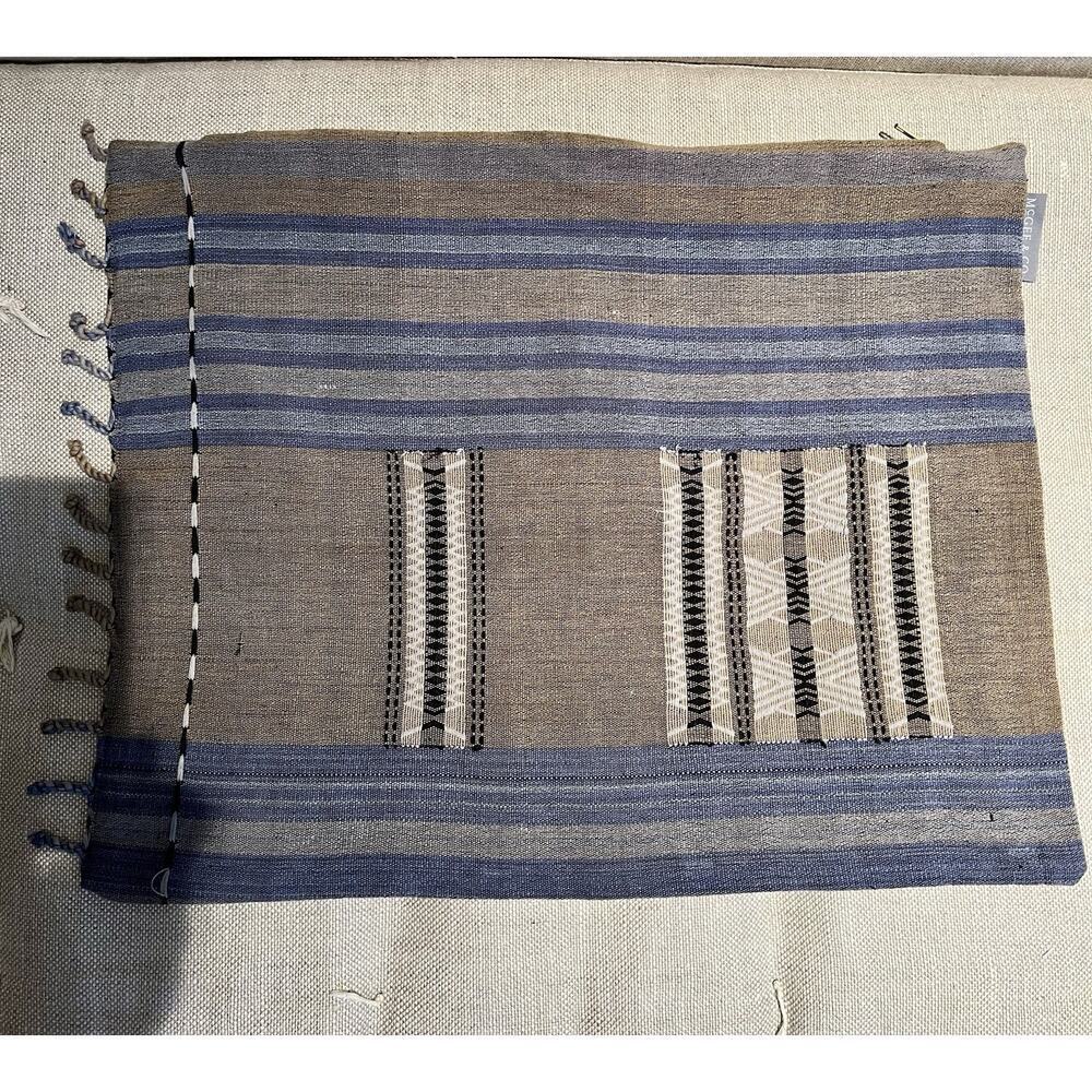 New‎ McGee & Co Linen Blend Accent Pillow Cover Beige Blue Tan Textured